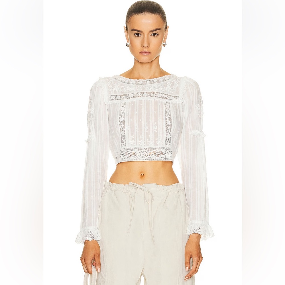 LoveShackFancy Lautner Crop Top in Antique White